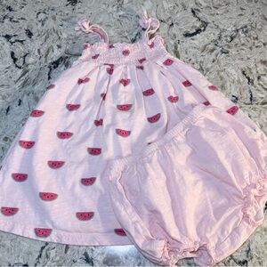 Monica + Andy Pink Watermelon Smocked Dress with Bloomers